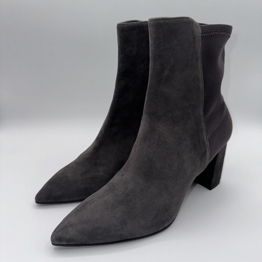 Stuart Weitzman Lonnie 75 Booties Women's Size 7 Slate Gray Suede Stretch